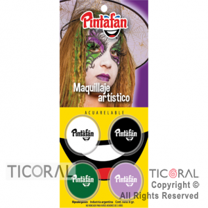 MAQUILLAJE ARTISTICO BLANCO NEGRO VERDE LILA (BLISTER X 4 UNID - 8 GR) (PACK X 3 BLISTERS)